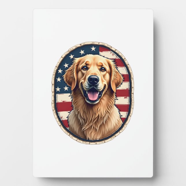 Plaque Photo Patriotic Golden Retriever Badge Vintage Tee 4 (Devant)