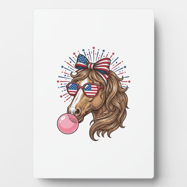 Plaque Photo Patriotic Horse Bubble Gum Vintage Vector Shirt De (Devant)