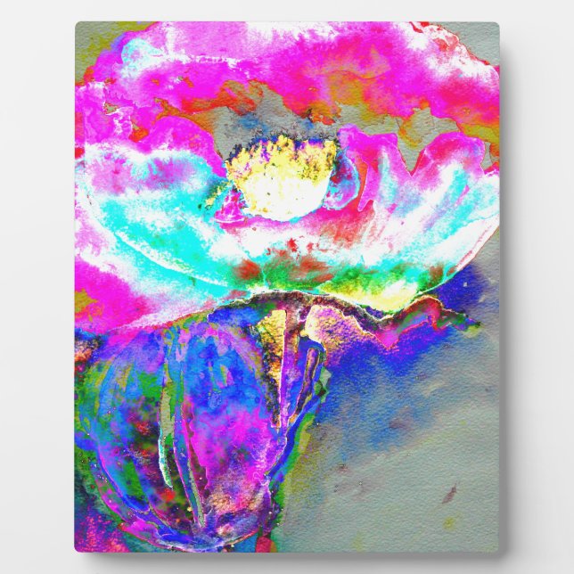 Plaque Photo Pavot rose, aquarelle peinture florale (Devant)
