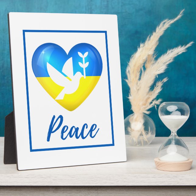 Plaque Photo Peace Dove Ukraine Drapeau de coeur Tablette (Côté)