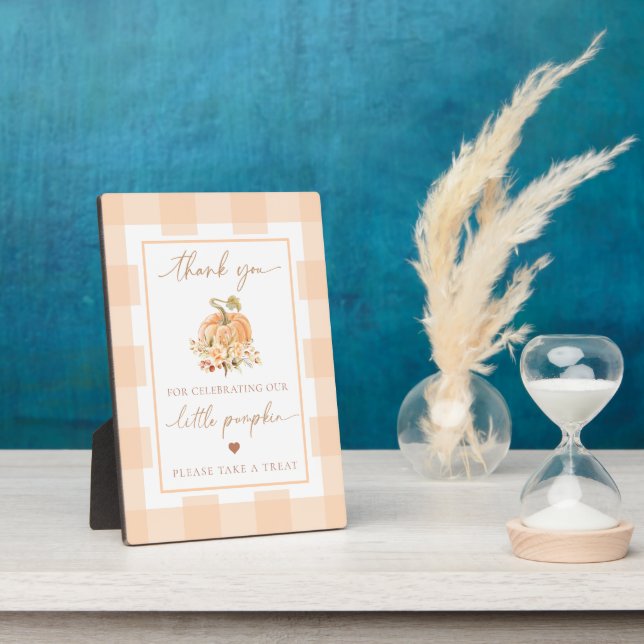 Plaque Photo Peach En vichy Un Petit Baby shower Citrouille Pri (Côté)