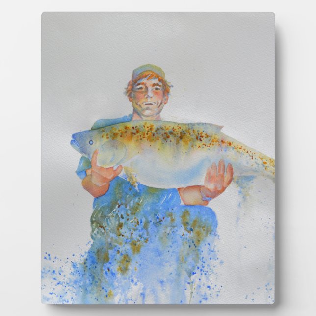 Plaque Photo Pêcheur peinture d'aquarelle cadeau de pêche pour  (Devant)