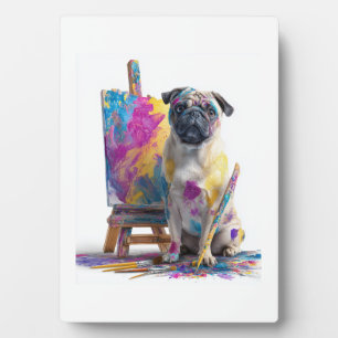 Plaque Photo Peintre Pug � Chien d'Art Abstrait