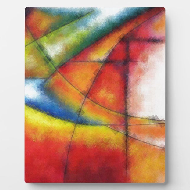 Plaque Photo peinture abstraite rouge jaune vert bleu (Devant)