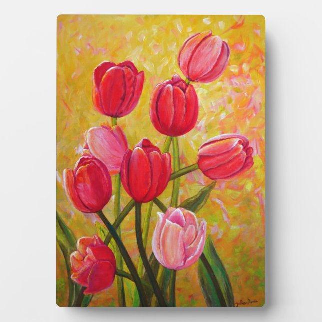 Plaque Photo Peinture de tulipes roses et rouges (Devant)