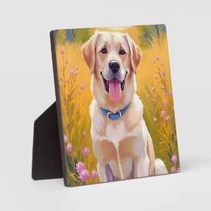 Plaque Photo Peinture Labrador Retriever Chien Jaune Art
