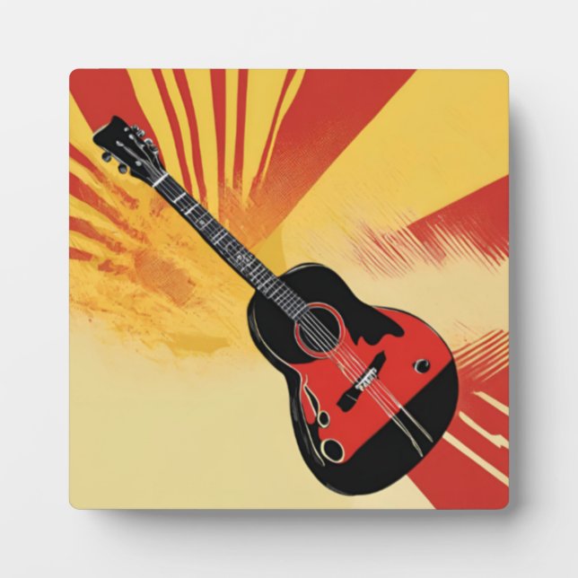 Plaque Photo Peinture Pop Art Guitare Illustration Vintage Retr (Devant)