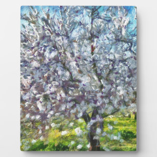 Plaque Photo Peinture style art pointillé en fleurs d'amandiers