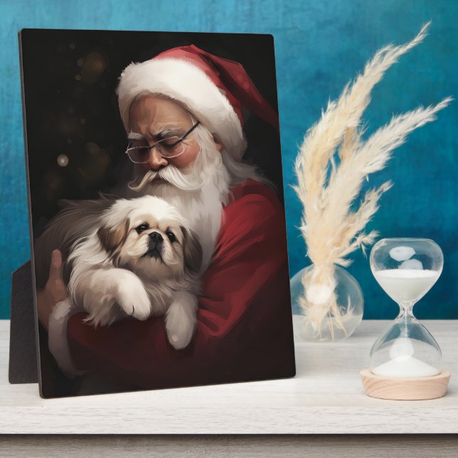 Plaque Photo Pekingese avec le Père Noël Festif Noël (Côté)