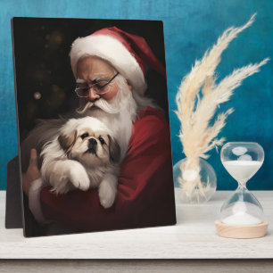 Plaque Photo Pékinois avec le Père Noël Noël Festif