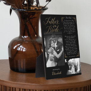 Plaque Photo Père de la mariée Black Gold Message & Photo