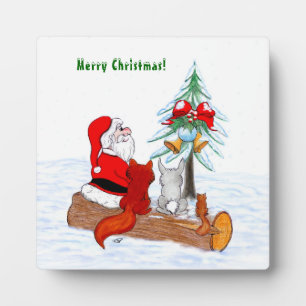 Plaque Photo Père Noël avec Renard de lapin et écureuil