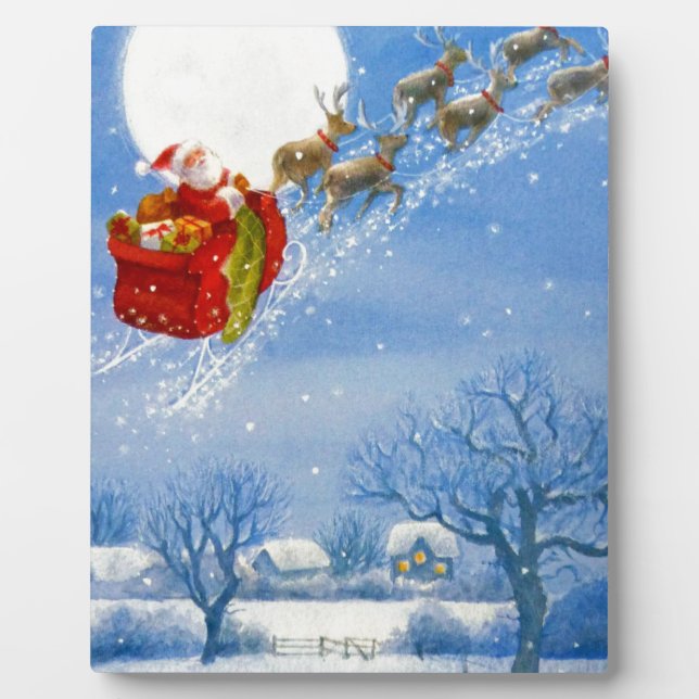 Plaque Photo Père Noël avec son Reindeer volant (Devant)