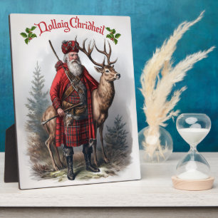 Plaque Photo Père Noël écossaise avec cerf