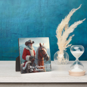 Plaque Photo Père Noël équitation Noël occidental
