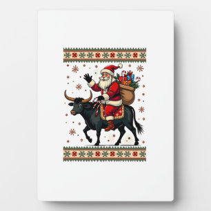 Plaque Photo Père Noël vintage chevauchant une vache des Highla