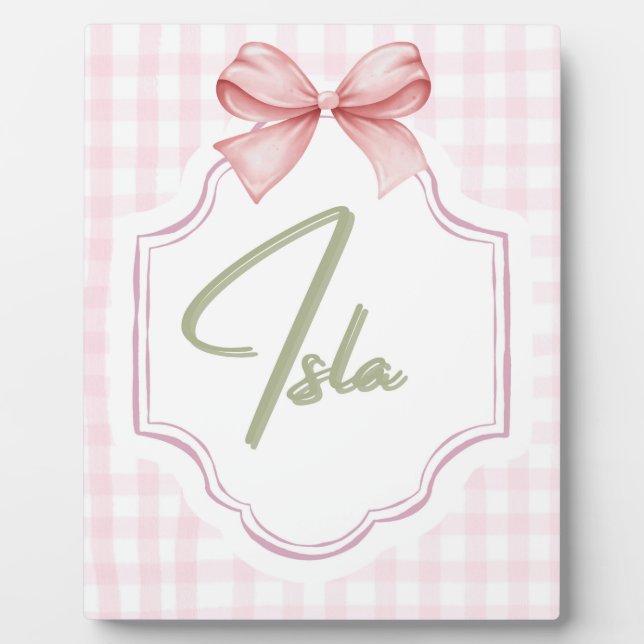 Plaque Photo Personalisé Isla Baby Girl Nursery Bow&En vichy (Devant)