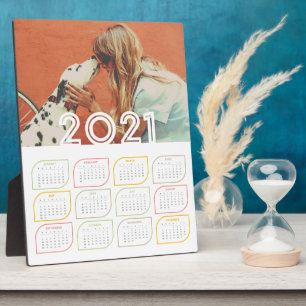 Plaque Photo Personalised 2021 Desktop Calendar   Modern Leaf