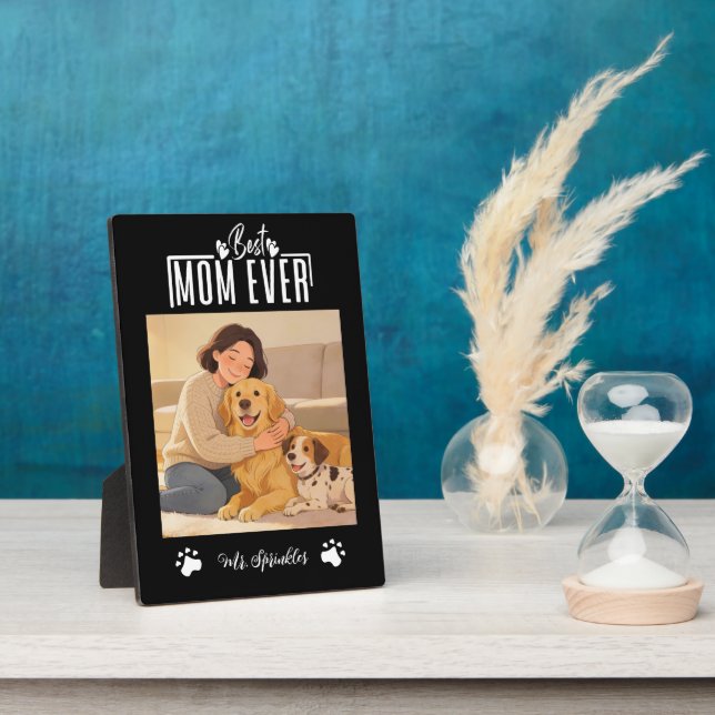 Plaque Photo Personalized Dog Mom with Custom Name | Happy  (Côté)