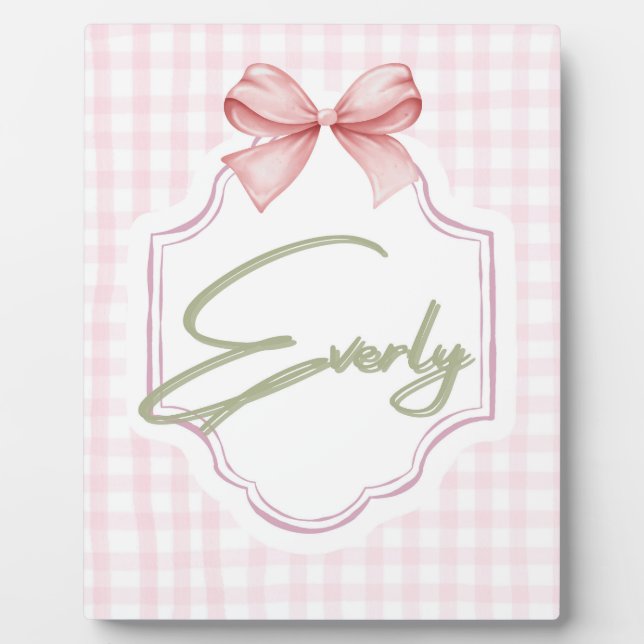 Plaque Photo Personnalisé Everly Baby Girl Nursery Bow&En vichy (Devant)