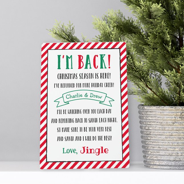 Plaque Photo Personnalisé Je suis de retour Lettre d'elfe Noël (Créateur téléchargé)
