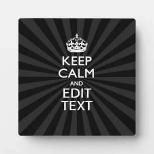 Plaque Photo Personnalisé KEEP CALM Votre texte Black Sunburst