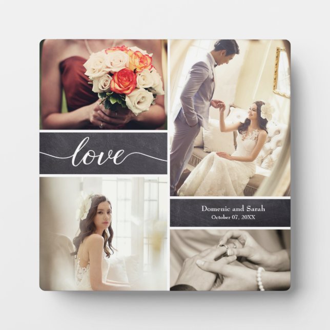 Plaque Photo Personnalisé Rustic Mariage Love Photo Collage (Devant)