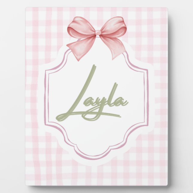 Plaque Photo Personnalisée Layla Baby Girl Nursery Bow&En vichy (Devant)