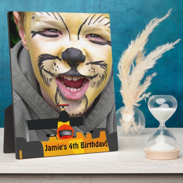 Plaque Photo Personnaliser Race Car 4th Birthday Party Display (Côté)