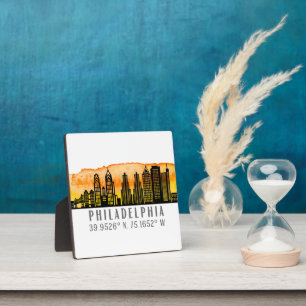 Plaque Photo Philadelphie Skyline Map Coordonnées Tabletop