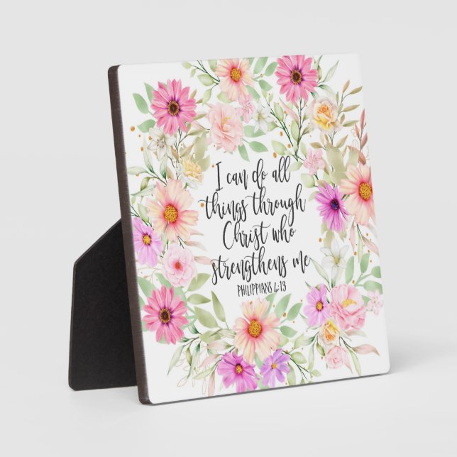 Plaque Photo Philippiens 4:13 Bible Scripture Verse Floral (Recto)