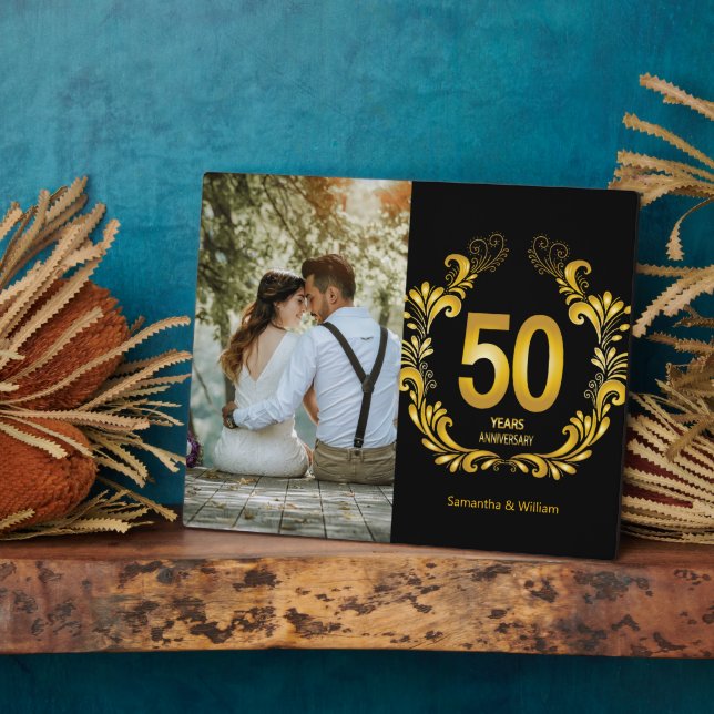 Plaque Photo Photo d'anniversaire 50 ans pailleté or (Côté)