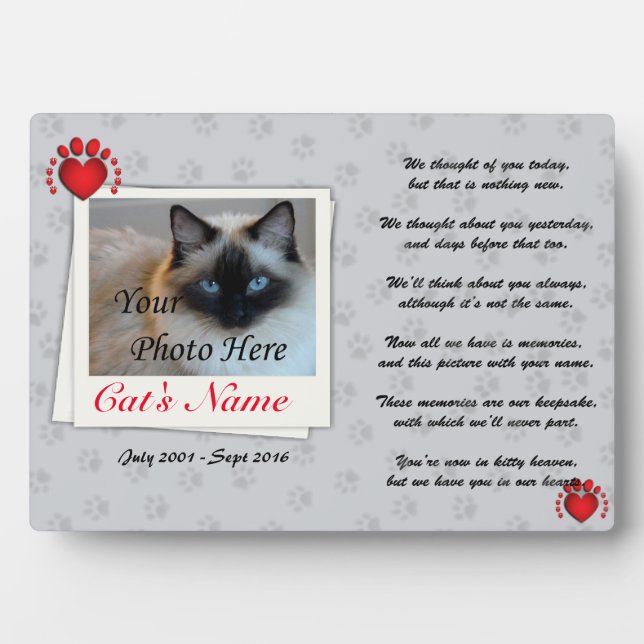 Plaque Photo Photo de chat pour animaux de compagnie personnali (Devant)
