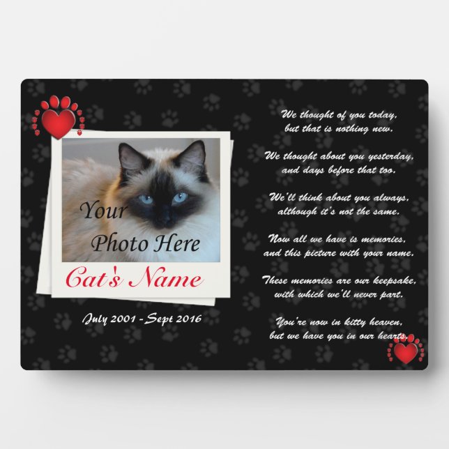 Plaque Photo Photo de chat pour animaux de compagnie personnali (Devant)