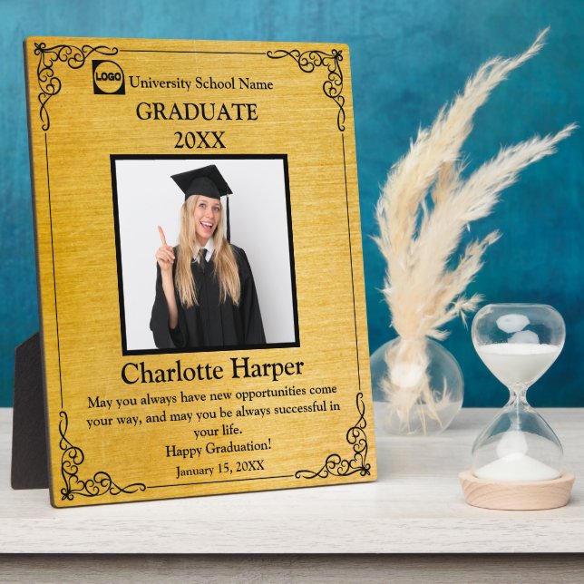 Plaque Photo Photo de diplôme personnalisée avec nom, école (Côté)