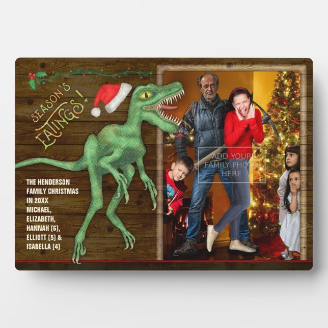 Plaque Photo Photo de famille de Noël Funny Velociraptor Dinosa (Devant)