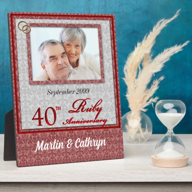 Plaque Photo Photo du 40e anniversaire de Ruby Red Damask (Côté)