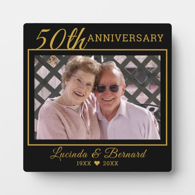 Plaque Photo Photo du 50e anniversaire du Mariage noir et or (Devant)