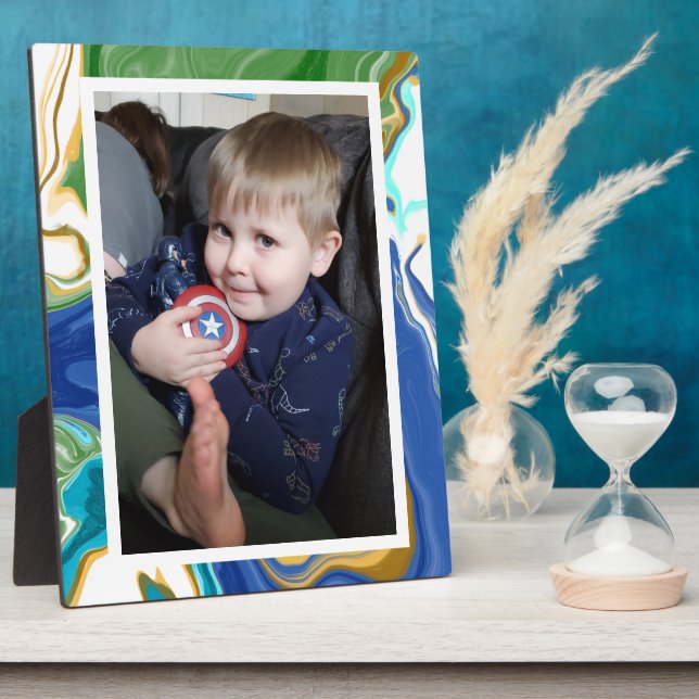 Plaque Photo Photo en marbre bleu vert Faux (Côté)