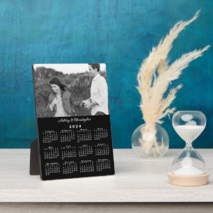 Plaque Photo Photo et noms Personnalisé Calendrier 2024 Noir