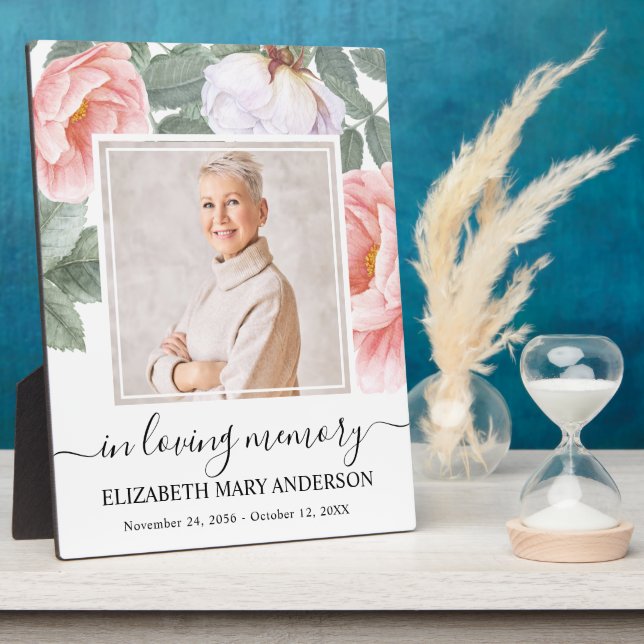 Plaque Photo Photo Fleurs Roses En Mémoire Affectueuse (Côté)