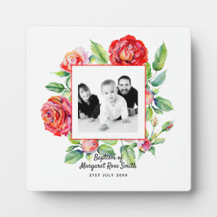 Plaque Photo Photo Parents BAPTISM Keepsaké cadeau - Roses roug
