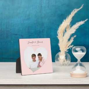 Plaque Photo Photo personnalisé de coupleCœur Rose Blush Annive