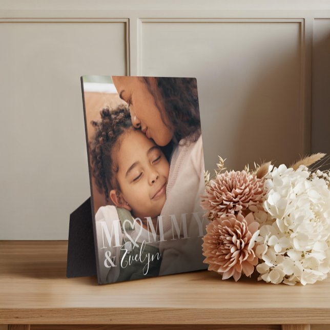 Plaque Photo Photo personnalisée moderne maman & nom d'enfant (Modern Custom Photo Mommy & Child Name Keepsake Plaque)