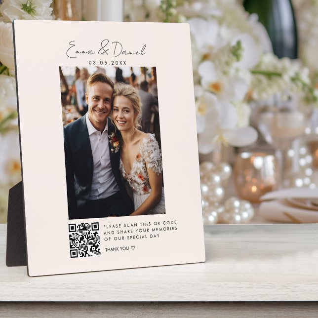 Plaque Photo Photo QR Code Mariage beige (Créateur téléchargé)