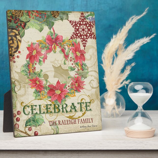 Plaque Photo Pine de Noël Pine cône Paix Snowflake Collage (Côté)