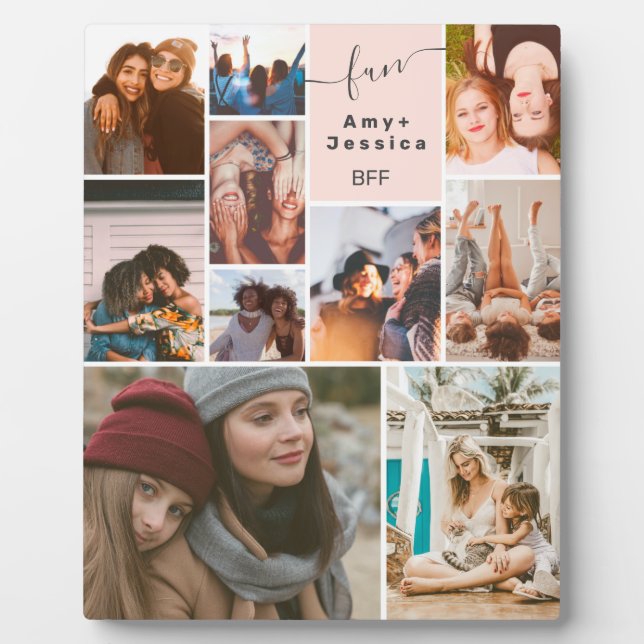 Plaque Photo Pink Best friends bff script 10 photo collage gril (Devant)