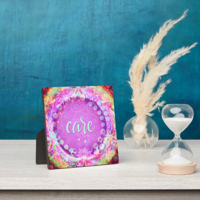 Plaque Photo Pink Care Floral Inspirivity Easel (Insitu)