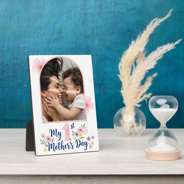 Plaque Photo Pink Floral 1st Mother's Day Custom keepsake (Côté)