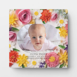 Plaque Photo Pink Floral Custom Watercolor New Baby Girl Photo 
